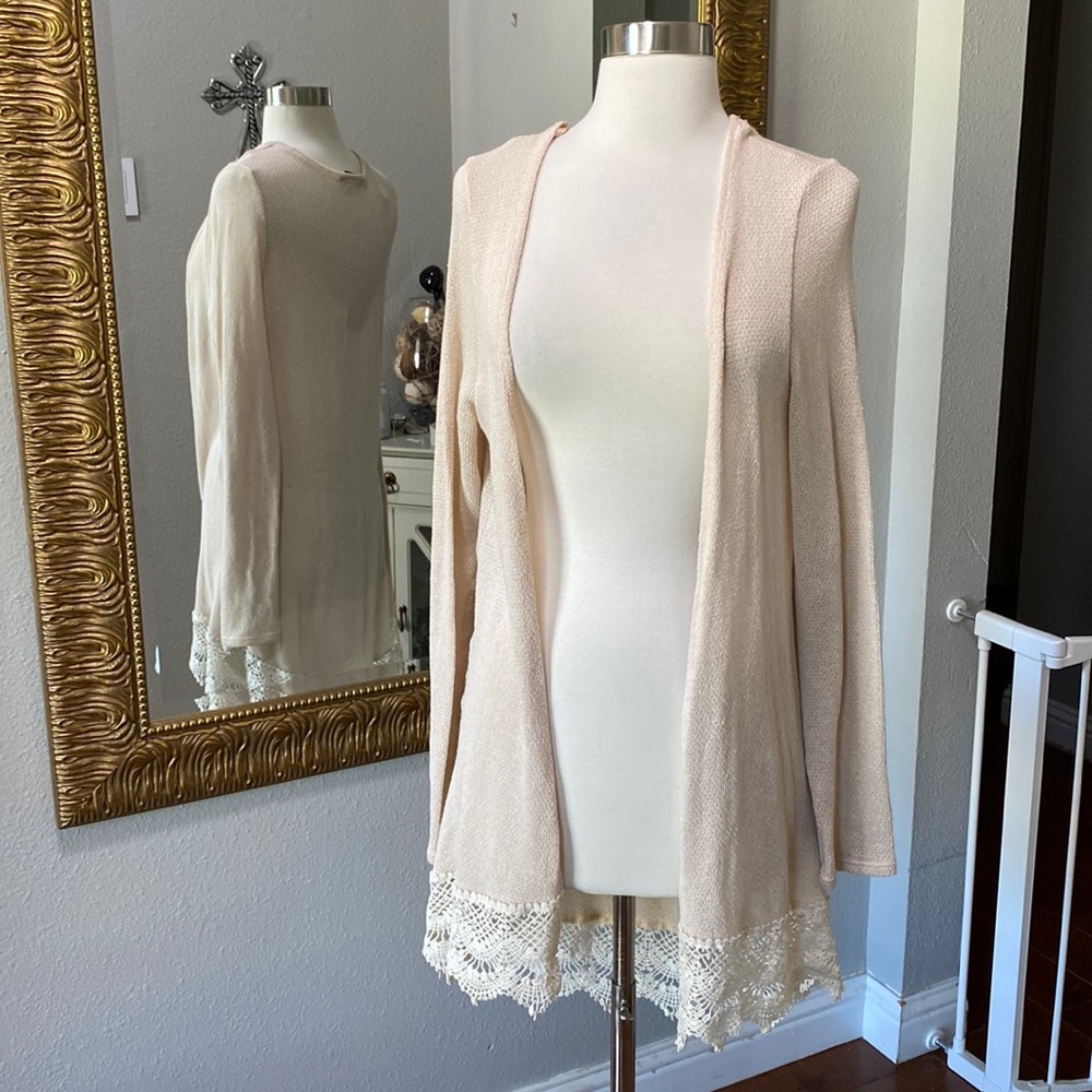 Large Knit Cardigan with Lace, Great Condition